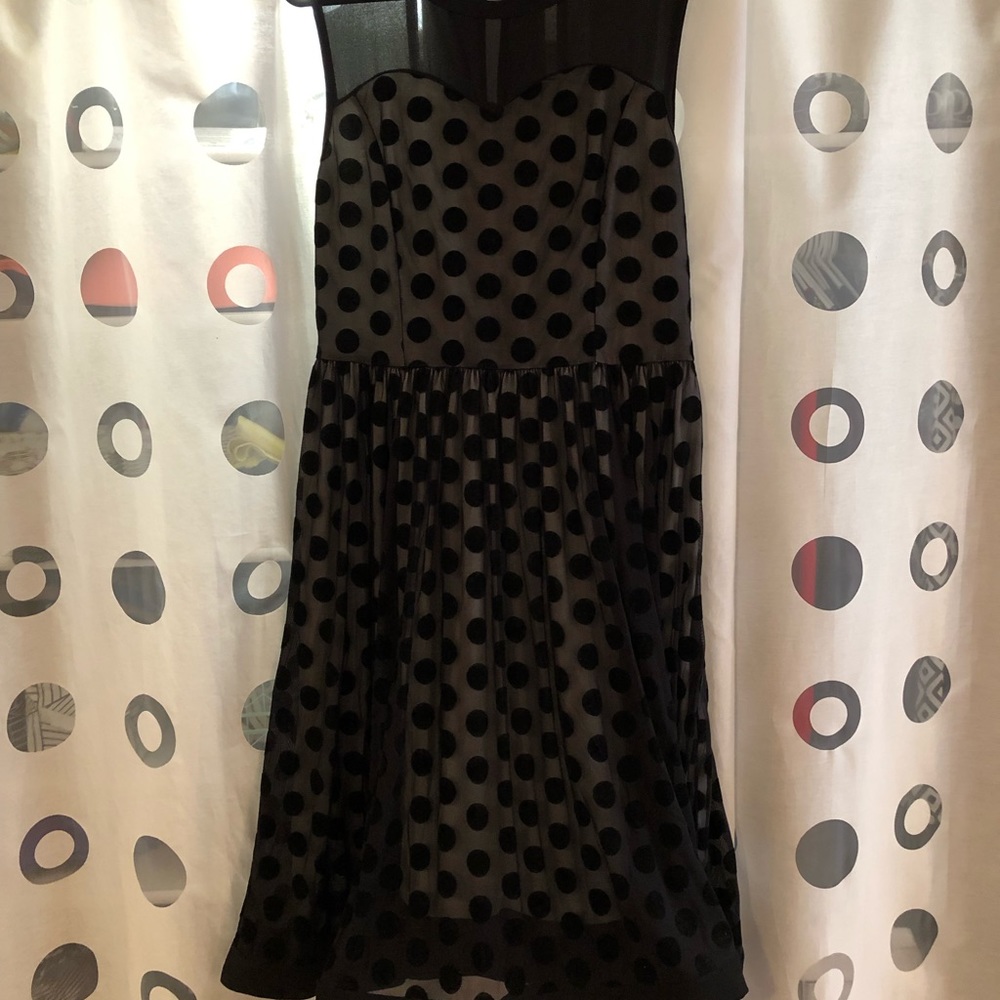 Black velvet polka dot midi dress